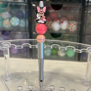 Handcrafted Minnie Mouse Pink and Silver Beaded Ballpoint Pen